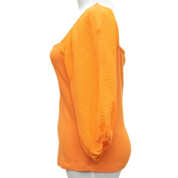 Sanctuary Short Puff Sleeve Mixed Media Top In Orange Size Medium - Picture 2 of 8